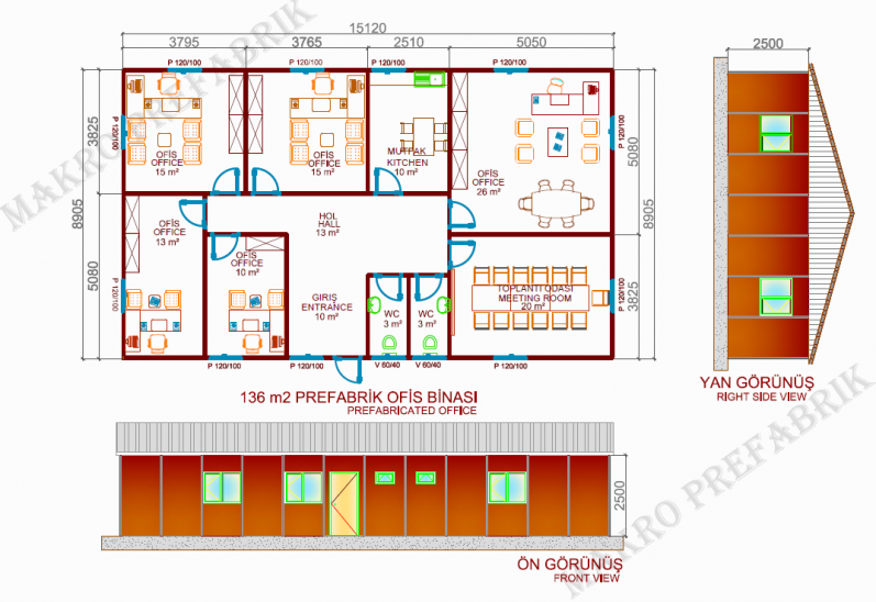 136m² Prefabrik Ofis