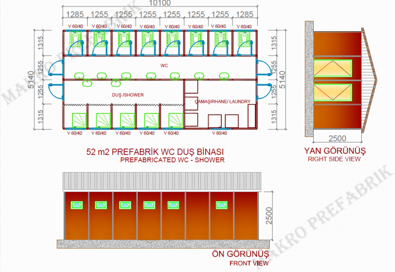 52m² Prefabrik WC & Duş Ünitesi