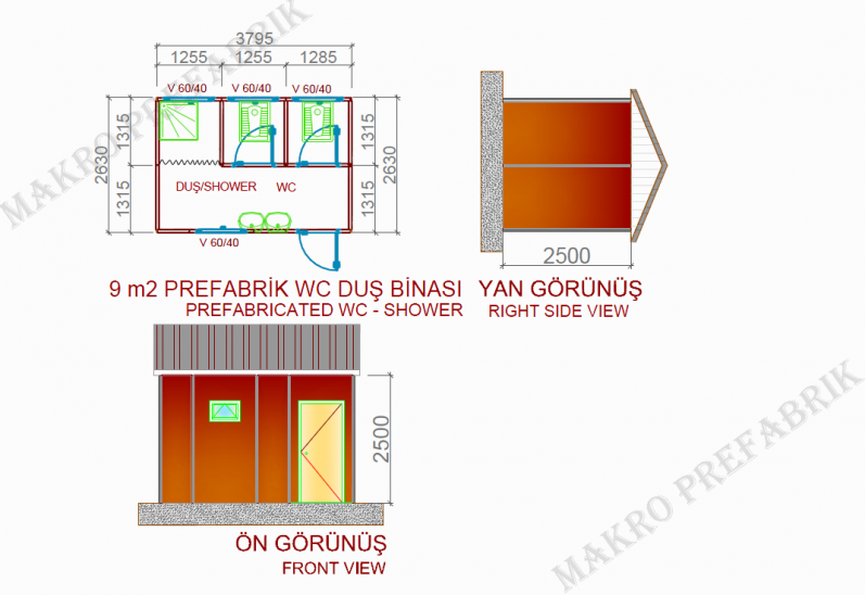 9m² Prefabrik WC & Duş Ünitesi