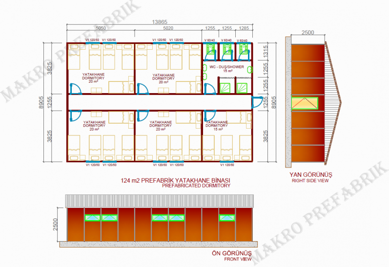 124m² Prefabrik Yatakhane